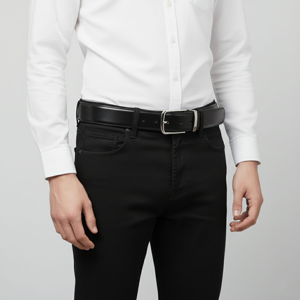 BELTLEY Black Japanese Oak Vegetable-Tanned Leather Dress Belt