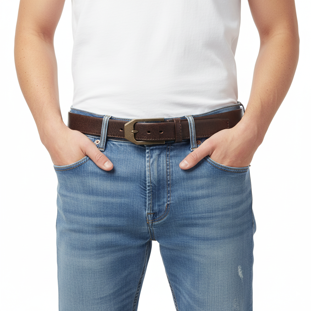 BELTLEY Thick  Dark Brown Folded Edge Vintage Belt -Double Layer