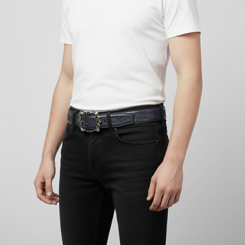 BELTLEY First-Edition Karakusa Midnight Blue Belt   -1.5"Artisan Statement