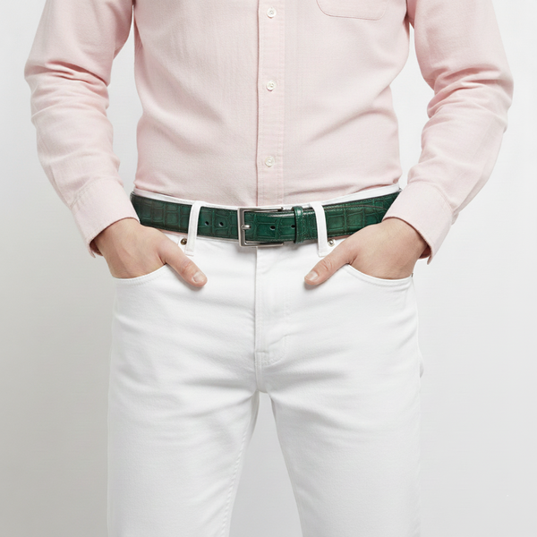 BELTLEY Hand-Dyed Peacock Green Crocodile Belt – 1.38